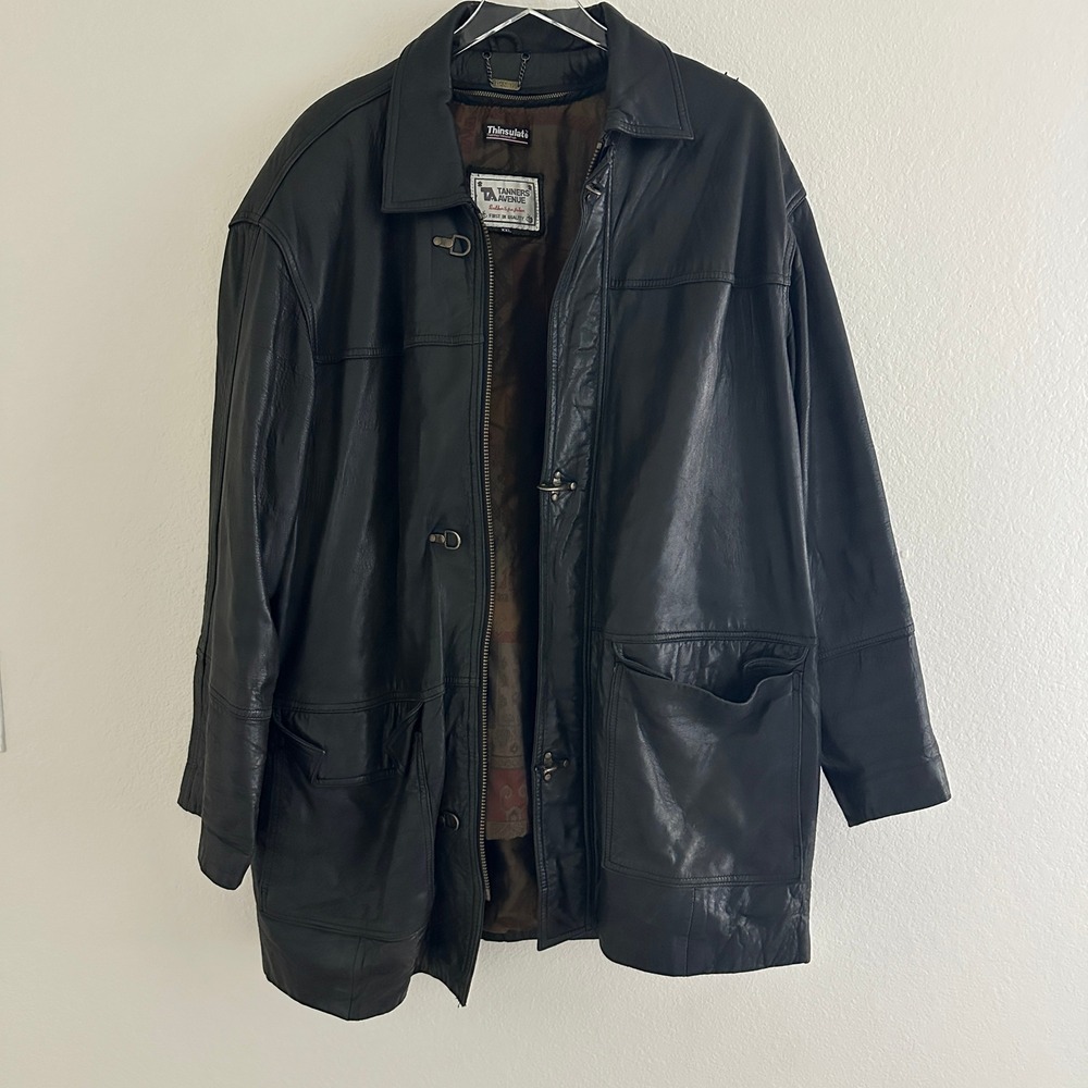 Vintage Tanners Avenue Leather Jacket Mens XXL Black Thinsulate Toggle Soft